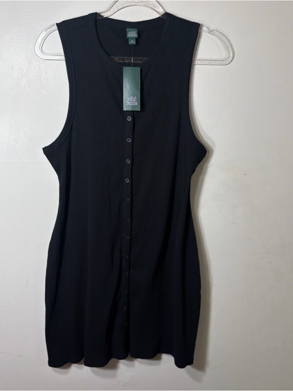 wild fable Black Ribbed Button-Front Sleeveless Tank Dress